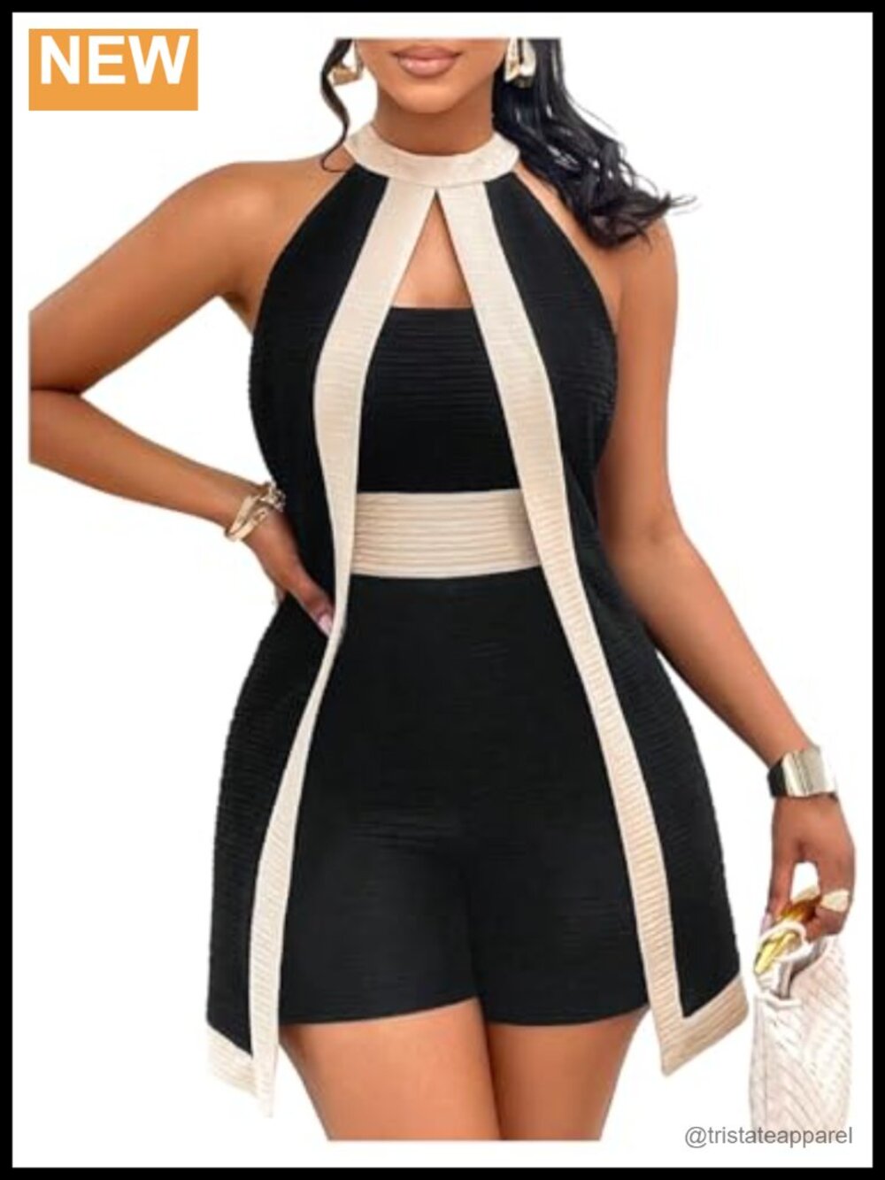 WDIRARA Halter Romper Sleeveless Split Front Summer Jumpsuit